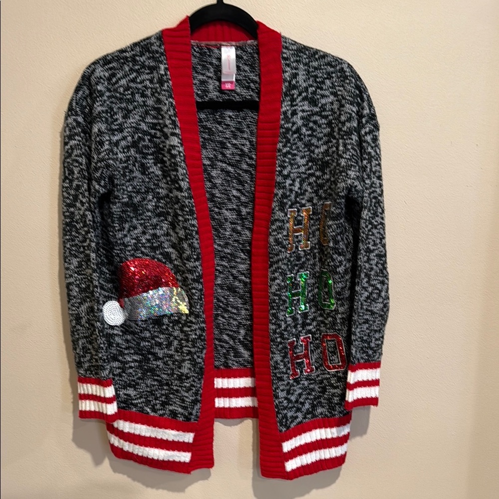 No Boundaries Red Trim Black and White Knit Christmas Festive Sweater